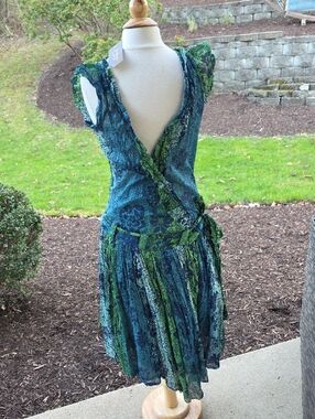 Tokyo Denim Floral Wrap Dress in Teal and Green